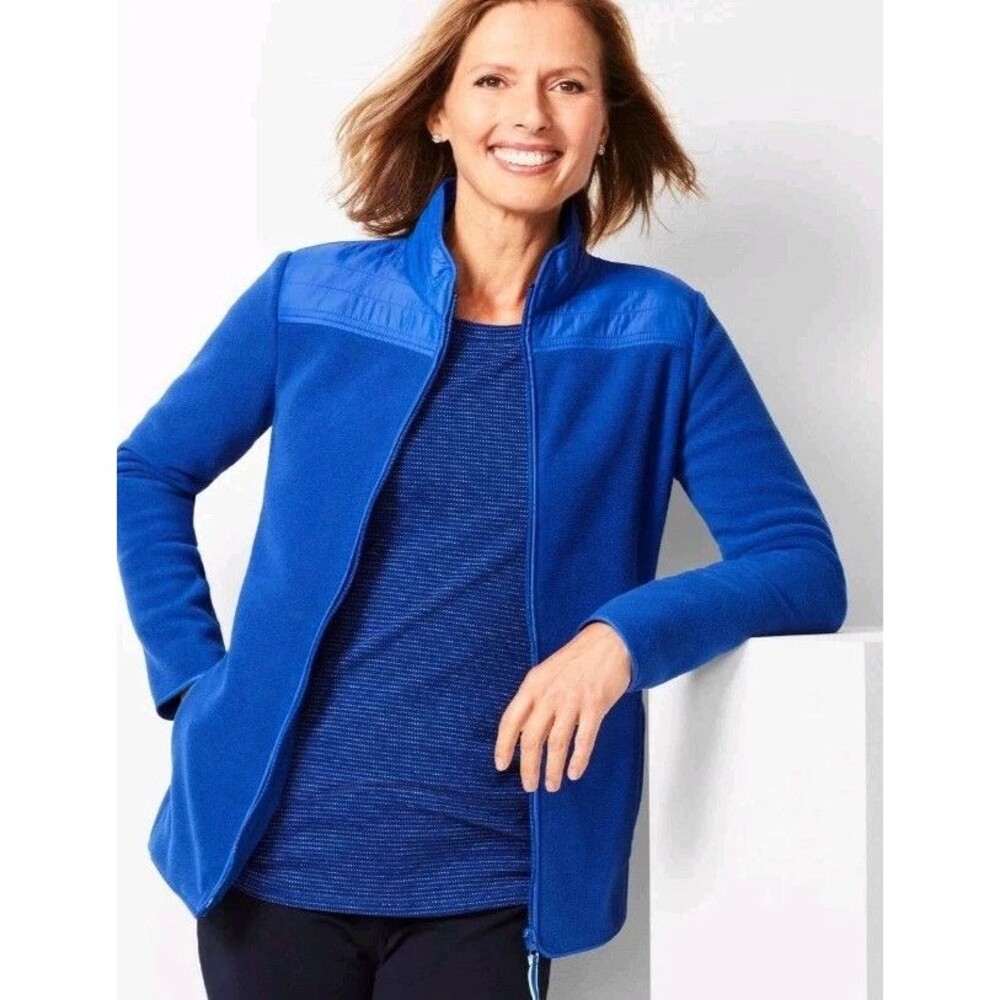 NEW Talbots Polar Fleece Quilted Jacket Royal Blue X Plus Full Zip Quilted